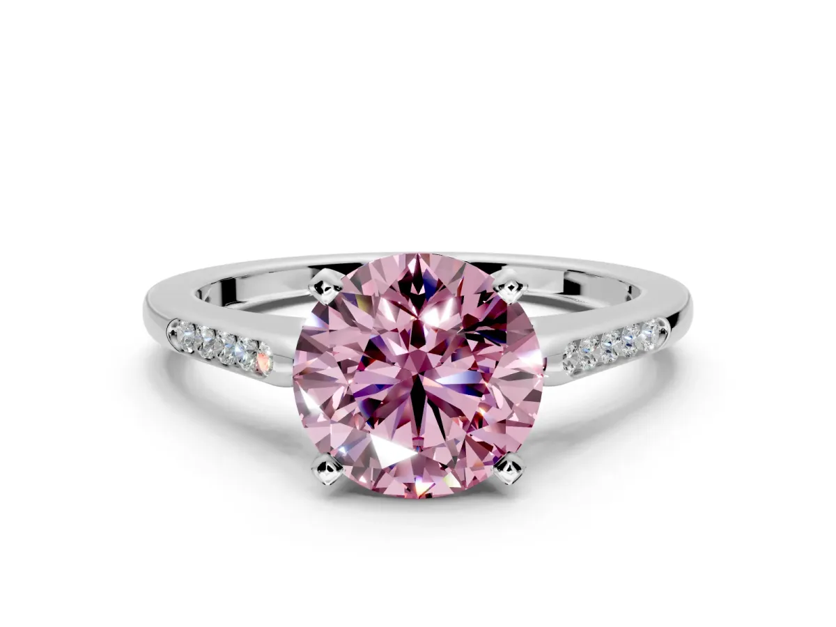 Solitaire Engagement Ring Setting for Fancy Pink Round Cut Center with Channel Accents and Prong Head in Platinum