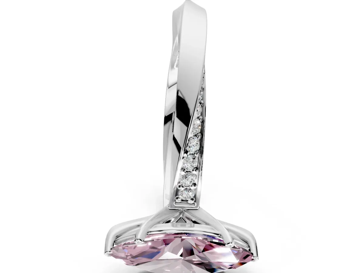 Side Accent Engagement Ring Setting for Fancy Pink Marquise Center with Accent Shoulders and Prong Head in White Gold