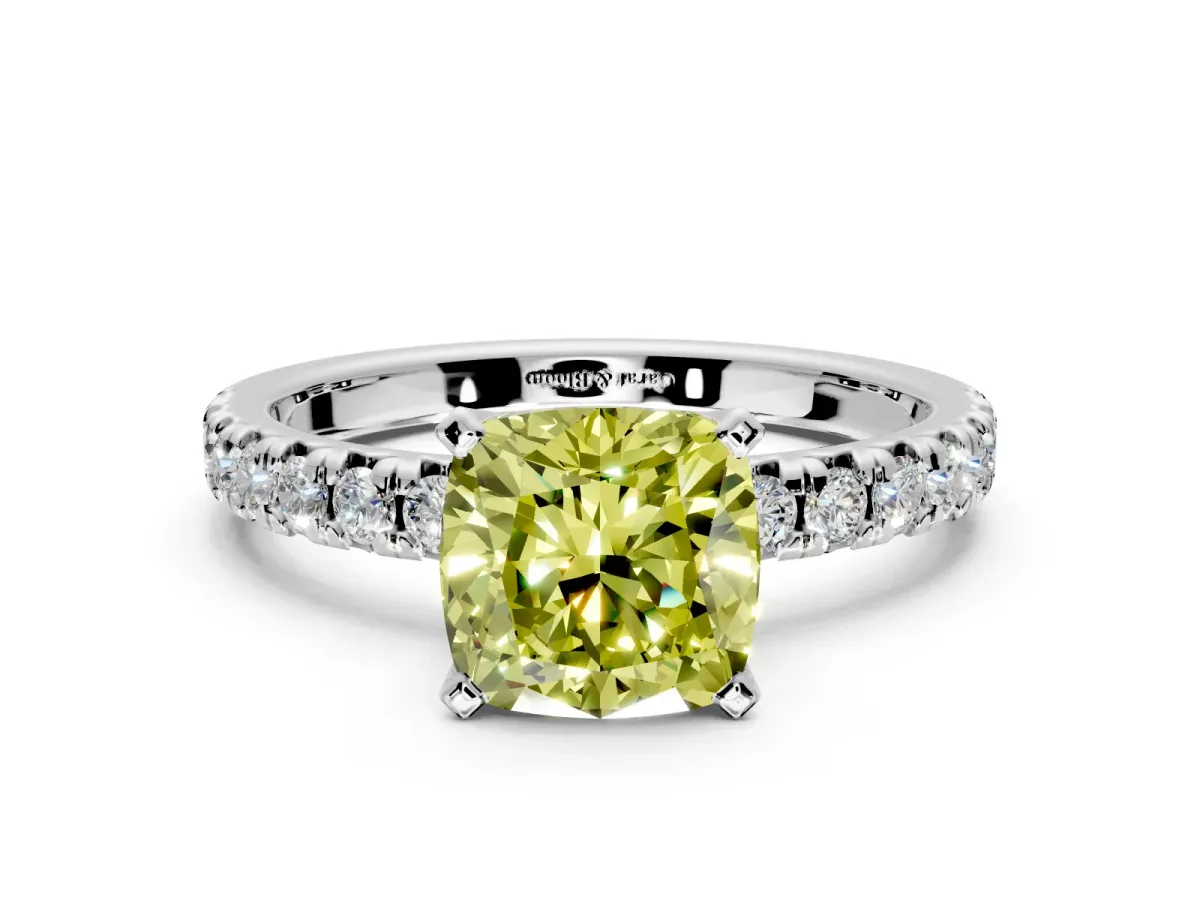 Solitaire Engagement Ring Setting for Fancy Yellow Cushion Cut Center with Large Accents and Prong Head in Sterling Silver