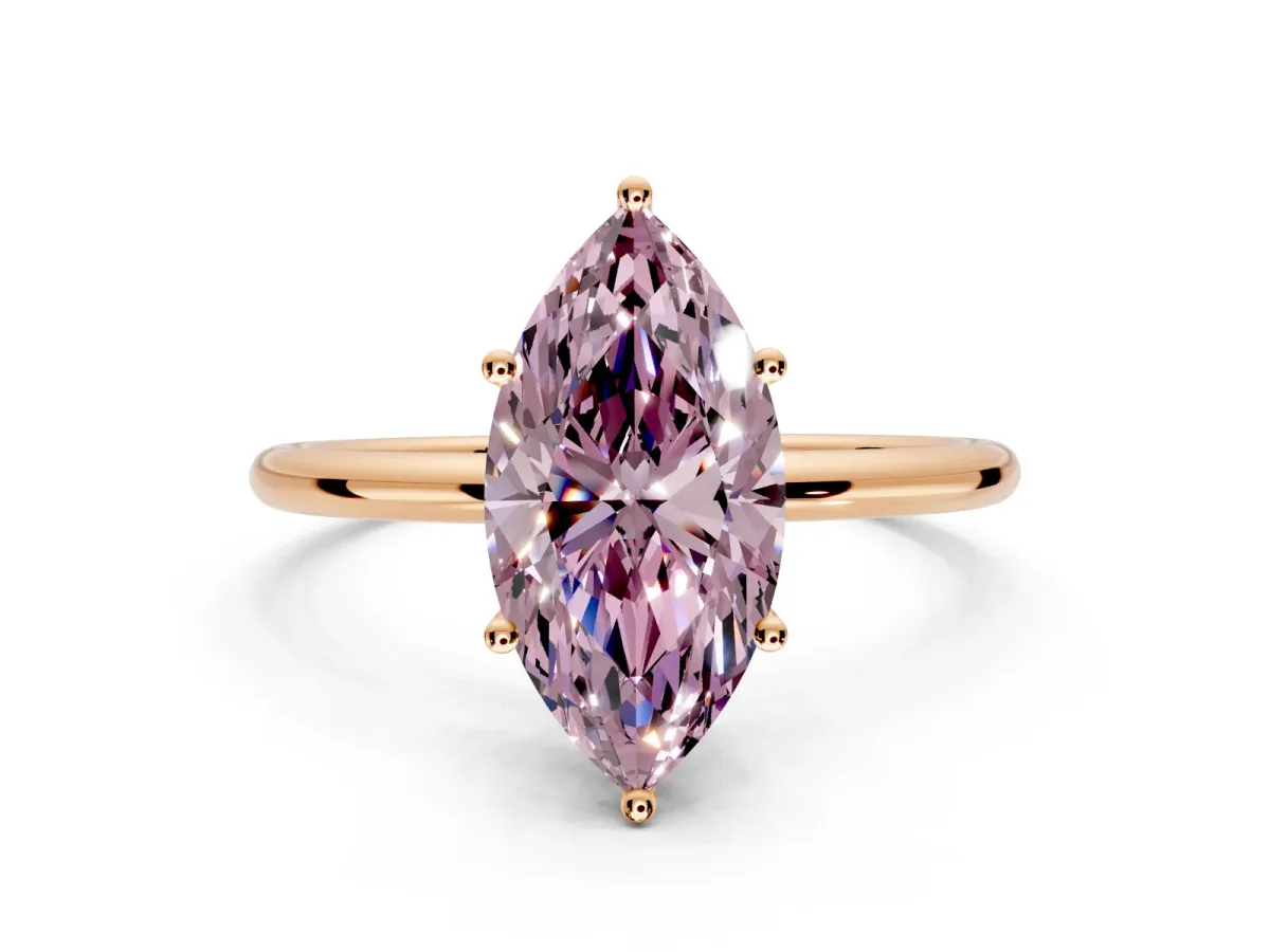 Solitaire Engagement Ring Setting for Fancy Pink Marquise Center with Straight Thin Band and Prong Head in Rose Gold