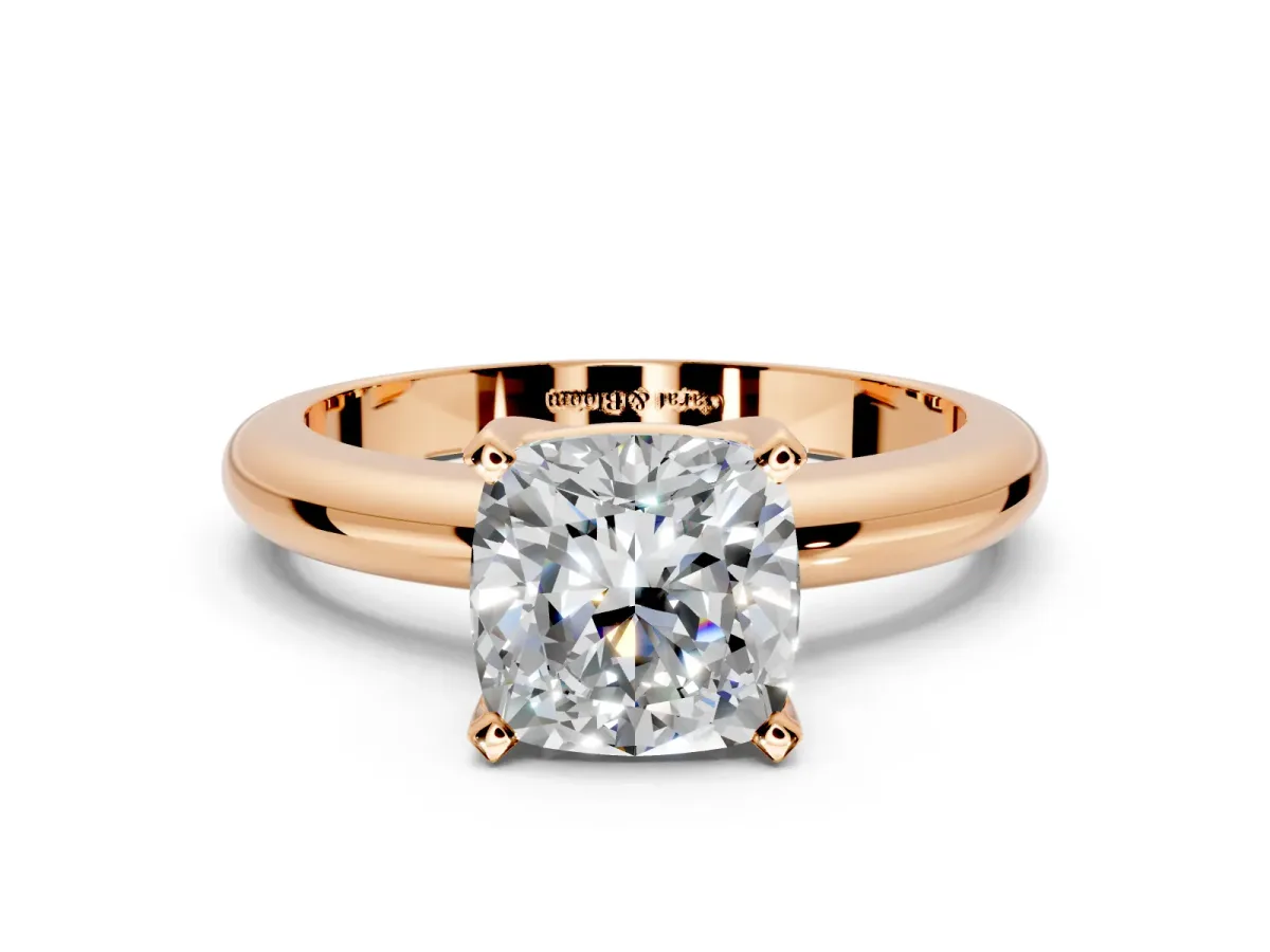 Solitaire Engagement Ring Setting for Cushion Cut Center with Wire Band and Prong Head in Rose Gold