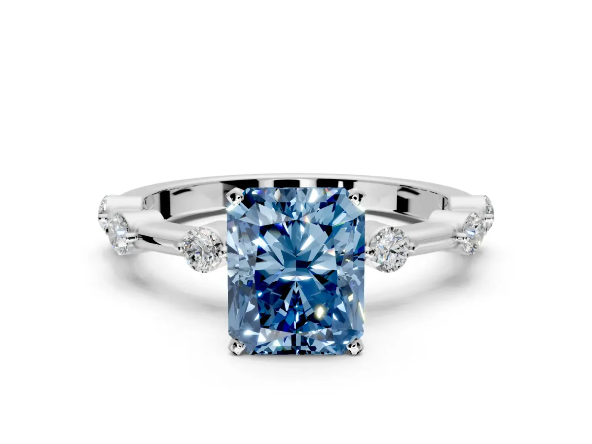 Solitaire Engagement Ring Setting for Fancy Blue Radiant Cut Center with Bezel Station Band and Prong Head in Platinum