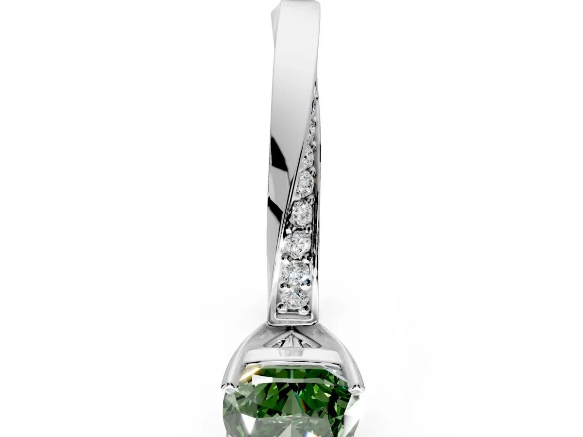 Side Accent Engagement Ring Setting for Fancy Green Cushion Cut Center with Accent Shoulders and Prong Head in Sterling Silver