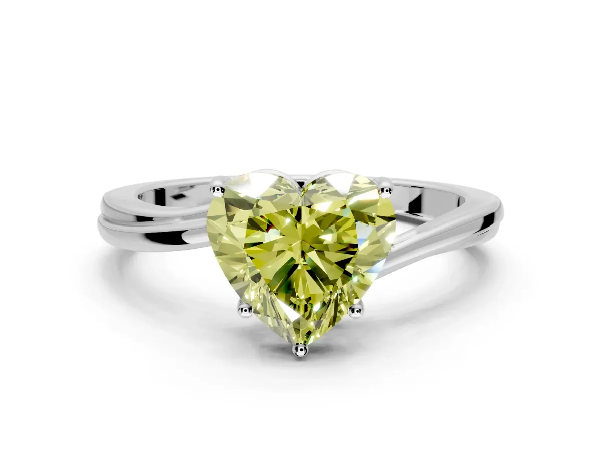 Solitaire Engagement Ring Setting for Fancy Yellow Heart-Shaped Center with Plain Bypass Twist Band and Prong Head in Sterling Silver