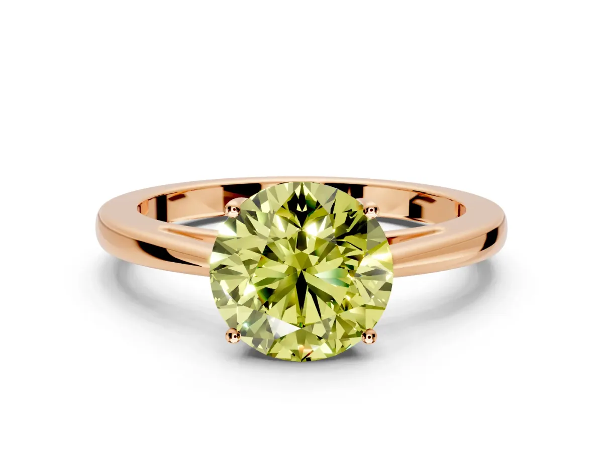 Solitaire Engagement Ring Setting for Fancy Yellow Round Cut Center with Open Cathedral Shoulders and Prong Head in Rose Gold