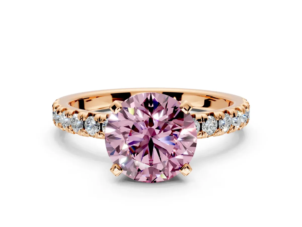 Solitaire Engagement Ring Setting for Fancy Pink Round Cut Center with Large Accents and Prong Head in Rose Gold