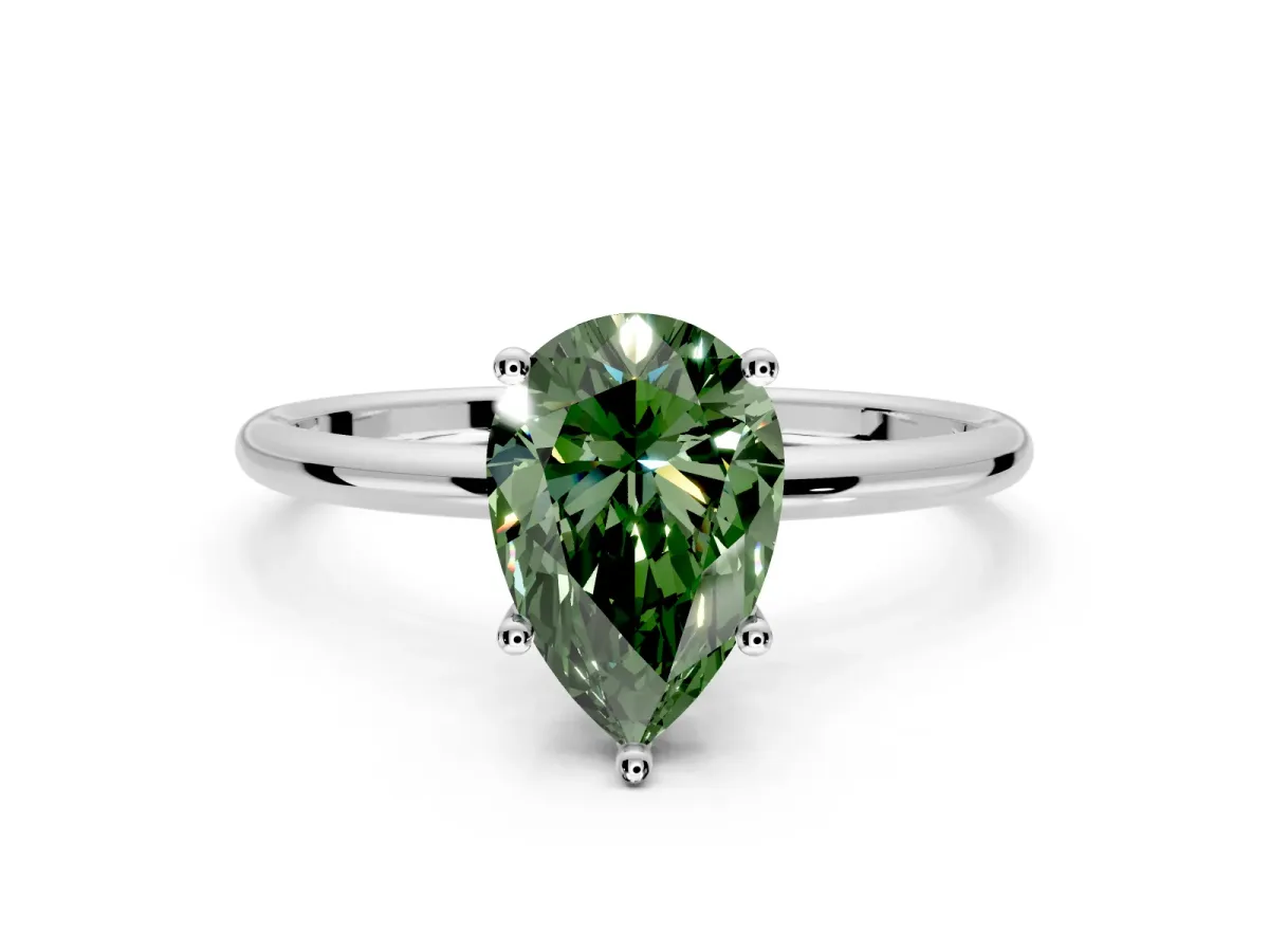 Solitaire Engagement Ring Setting for Fancy Green Pear-Shaped Center with Straight Thin Band and Prong Head in Platinum