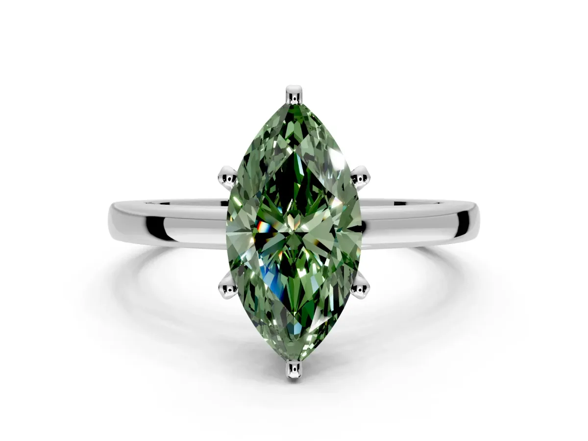 Solitaire Engagement Ring Setting for Fancy Green Marquise Center with Basket Rail and Prong Head in Platinum