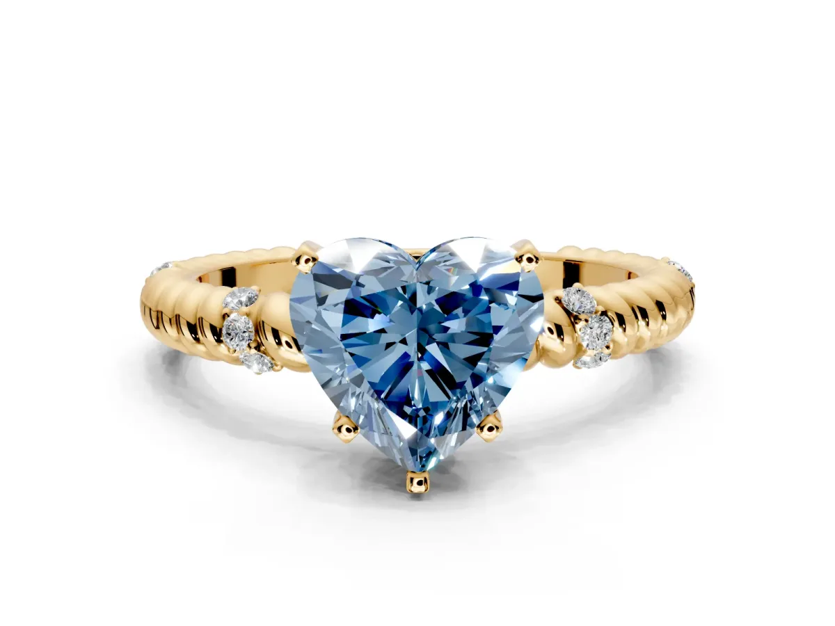 Rope Engagement Ring Setting for Fancy Blue Heart-Shaped Center with Accent Shoulders and Prong Head in Yellow Gold