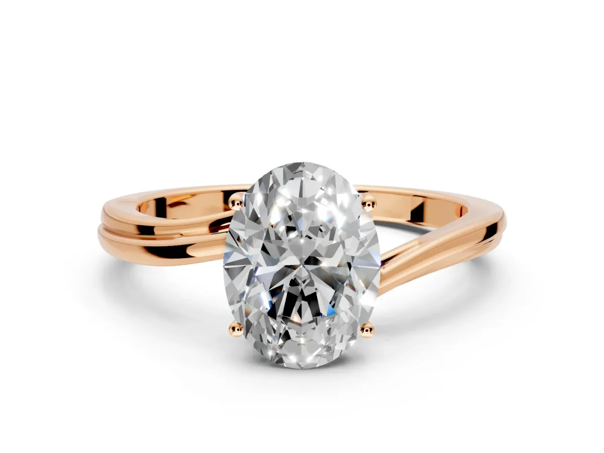 Solitaire Engagement Ring Setting for Oval Center with Plain Bypass Twist Band and Prong Head in Rose Gold