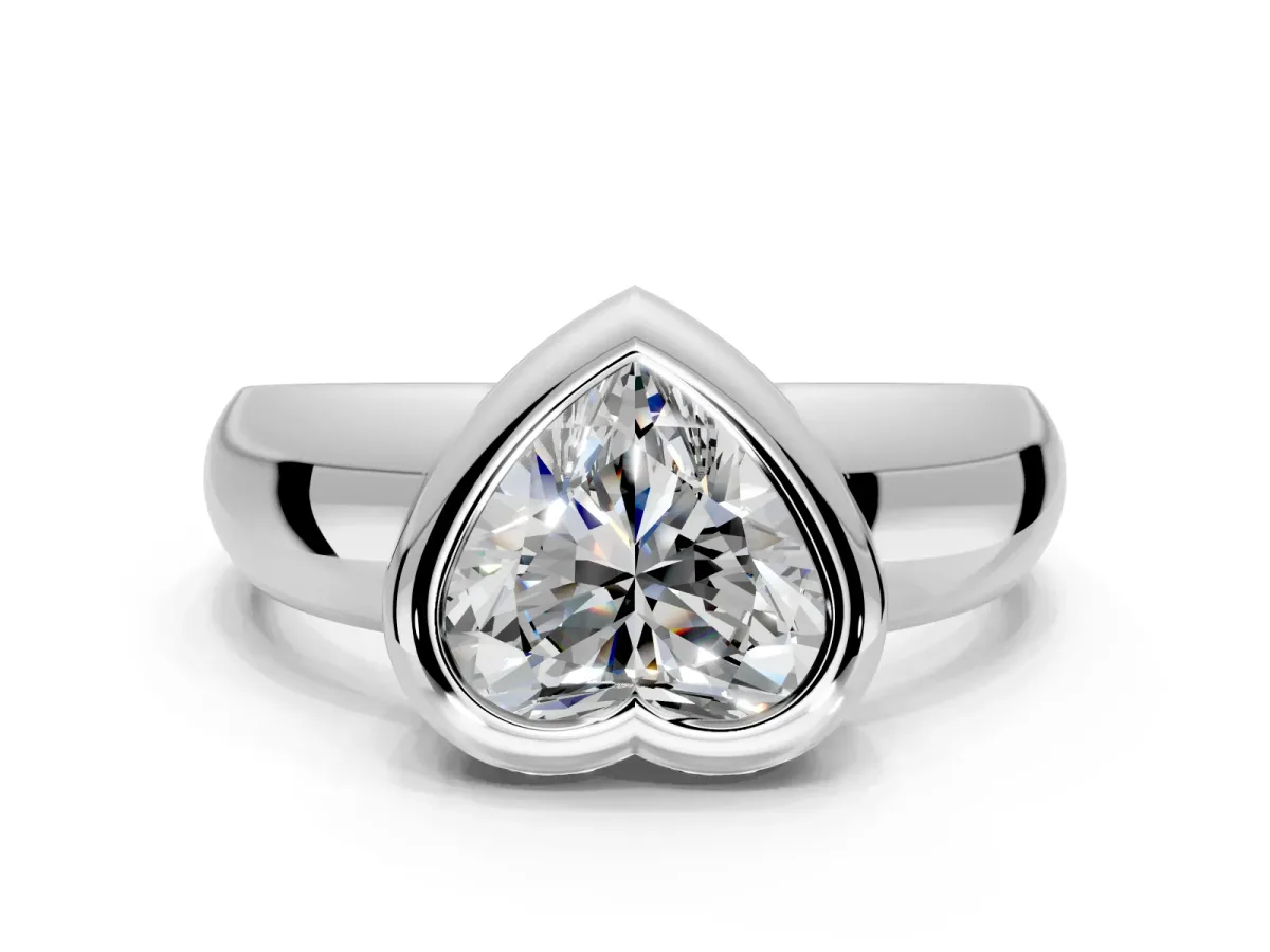 Solitaire Engagement Ring Setting for Heart-Shaped Center with Wide Band and Bezel Head in Platinum