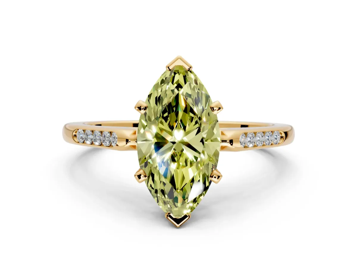 Solitaire Engagement Ring Setting for Fancy Yellow Marquise Center with Channel Accents and Prong Head in Yellow Gold