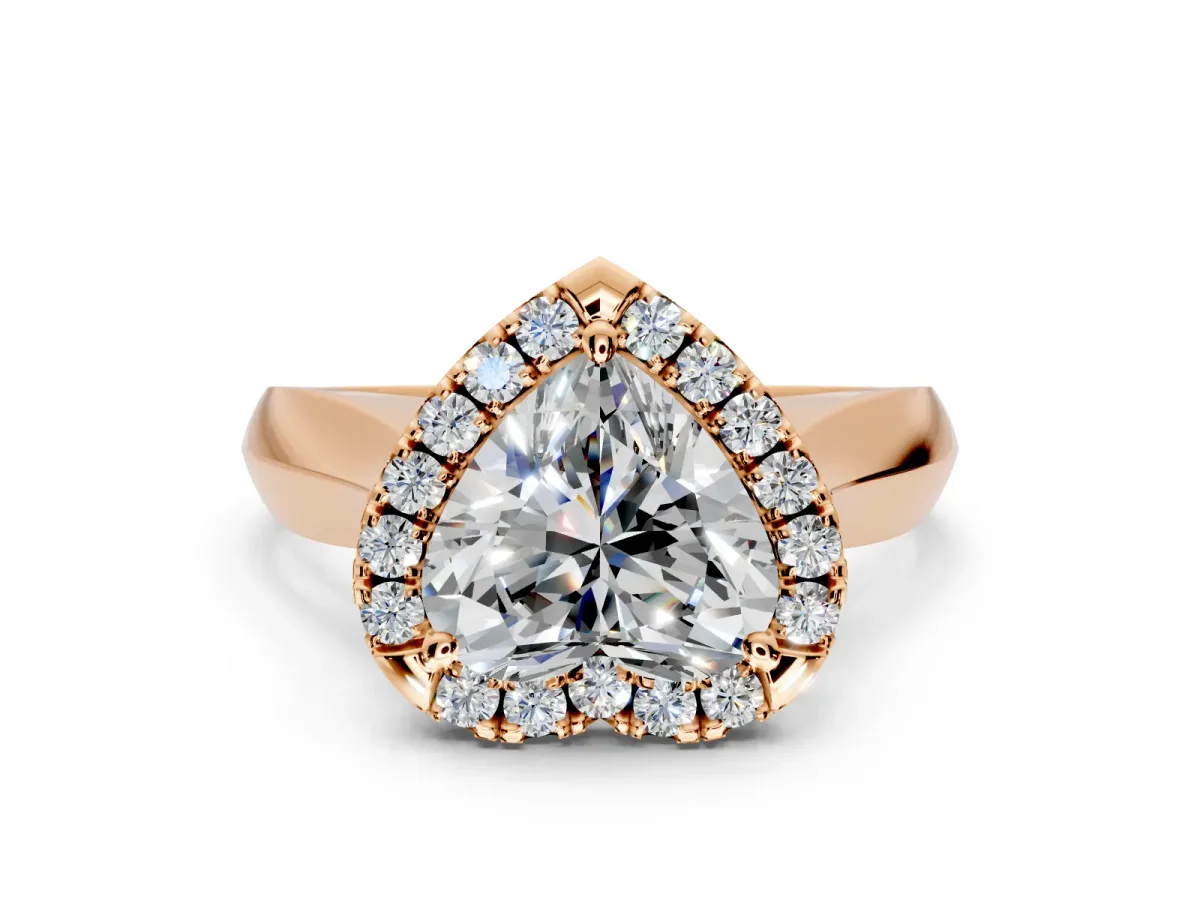 Halo Engagement Ring Setting for Heart-Shaped Center with Square Band and Prong Head in Rose Gold