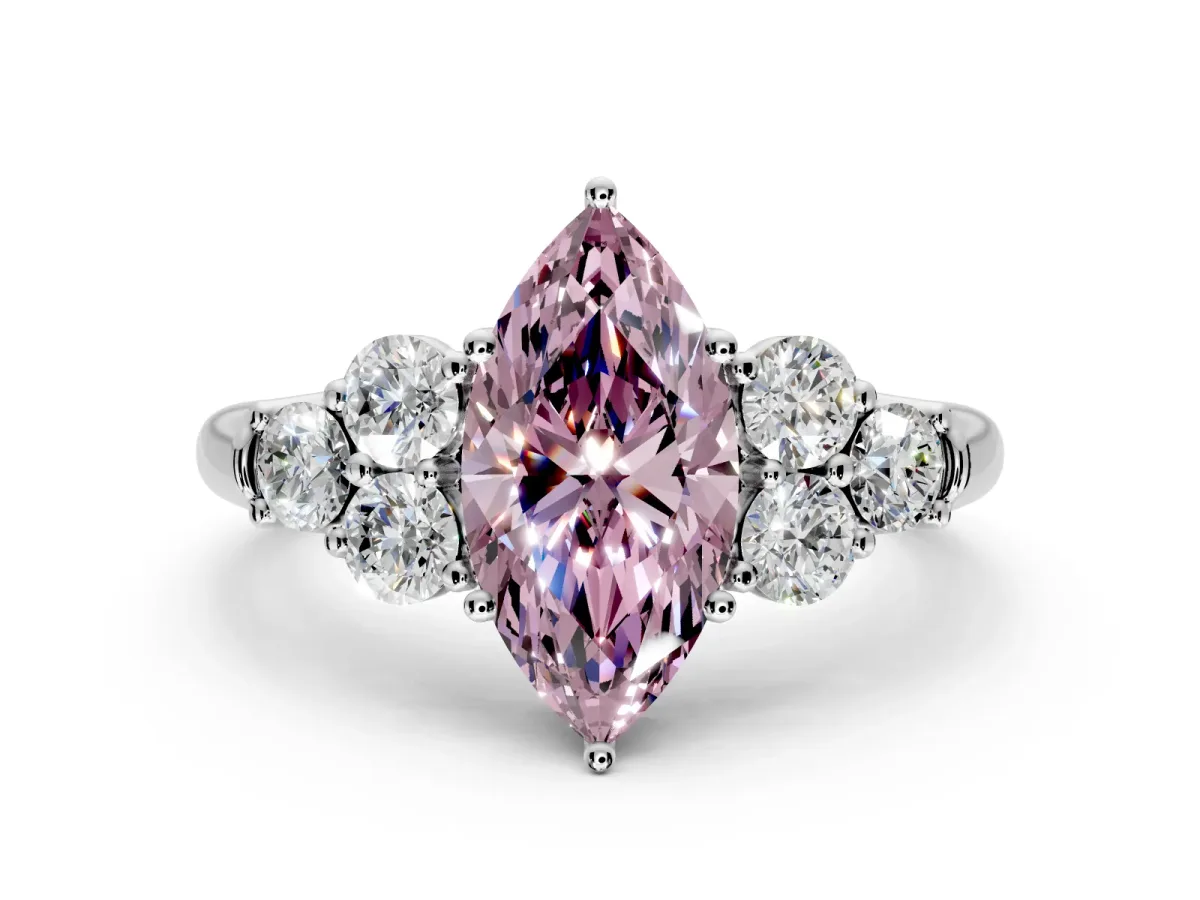 Cluster Engagement Ring Setting for Fancy Pink Marquise Center with Round Cut Accent Frame and Prong Head in Platinum