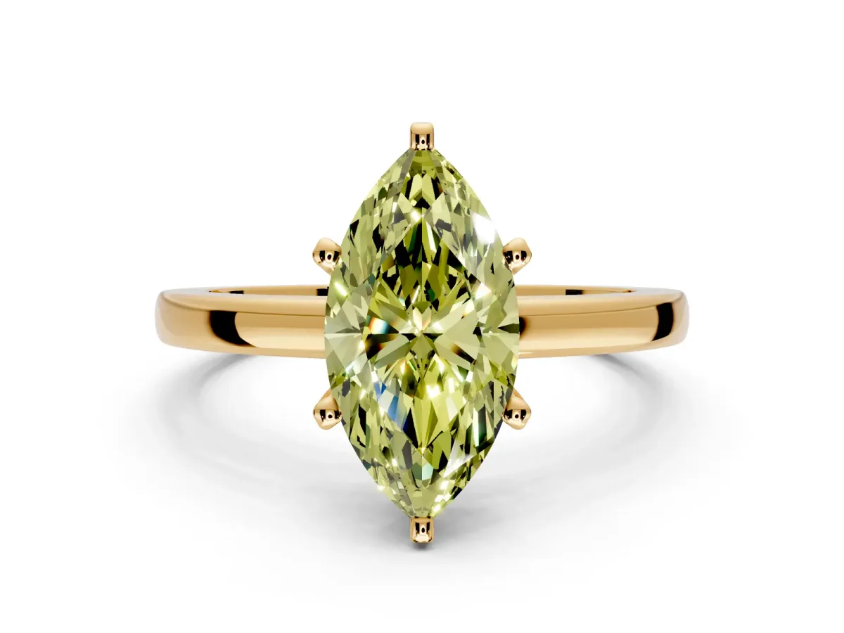 Solitaire Engagement Ring Setting for Fancy Yellow Marquise Center with Basket Rail and Prong Head in Yellow Gold