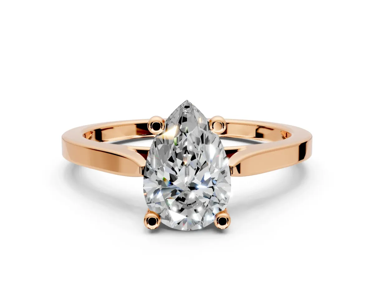 Solitaire Engagement Ring Setting for Pear-Shaped Center with Tapered Shoulders and Prong Head in Rose Gold
