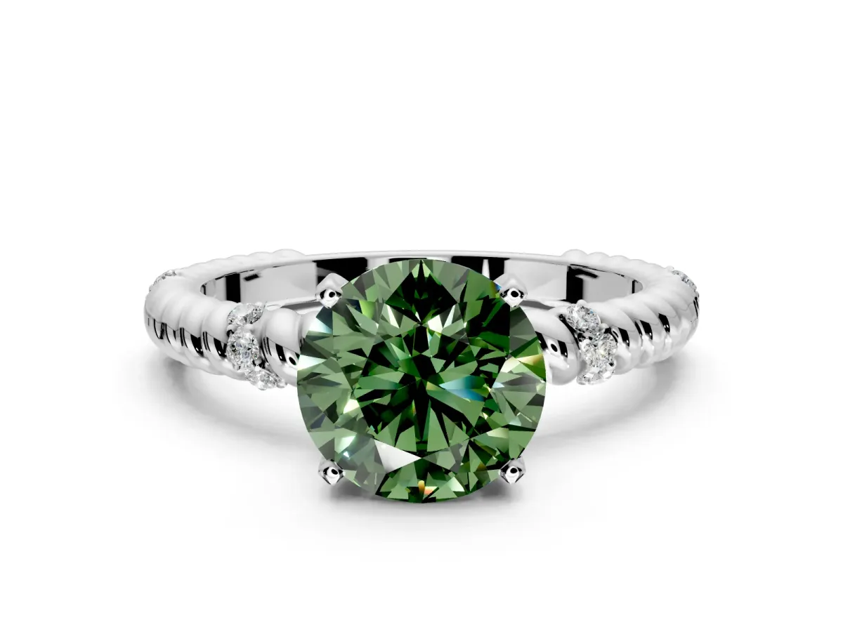 Rope Engagement Ring Setting for Fancy Green Round Cut Center with Accent Shoulders and Prong Head in Sterling Silver