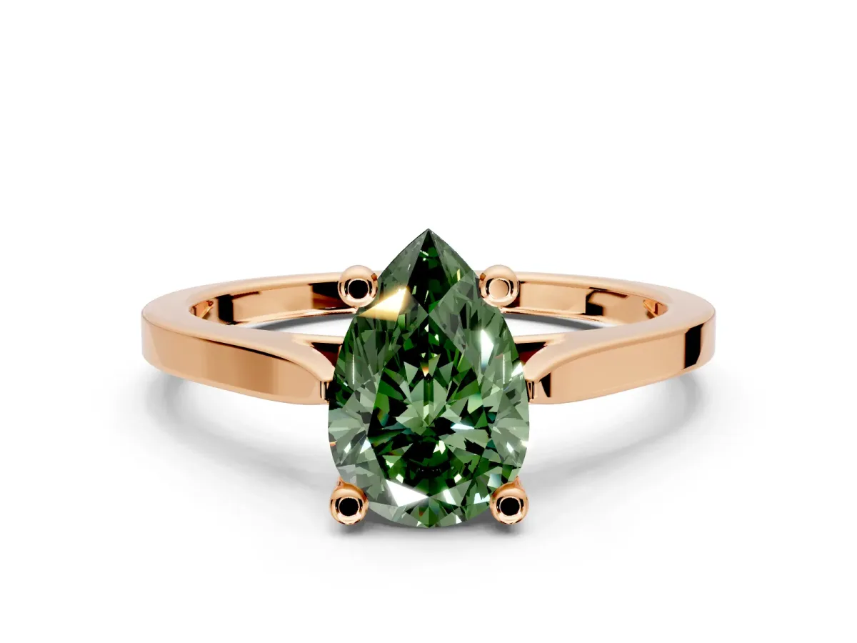 Solitaire Engagement Ring Setting for Fancy Green Pear-Shaped Center with Tapered Shoulders and Prong Head in Rose Gold