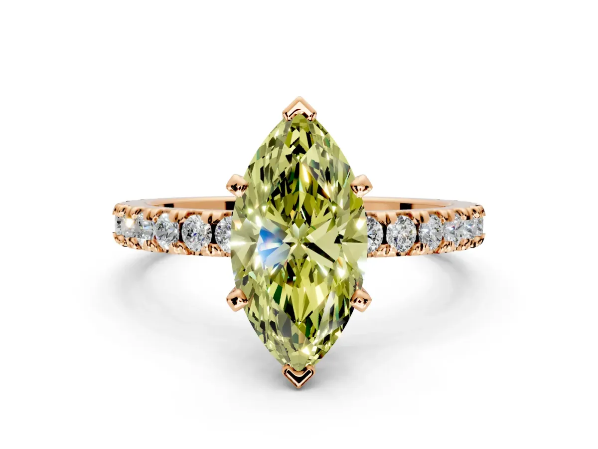 Solitaire Engagement Ring Setting for Fancy Yellow Marquise Center with Fine Pave Band and Claw Prong Head in Rose Gold