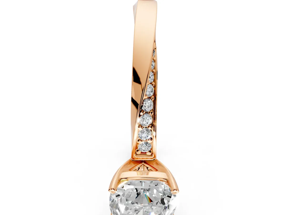 Side Accent Engagement Ring Setting for Cushion Cut Center with Accent Shoulders and Prong Head in Rose Gold