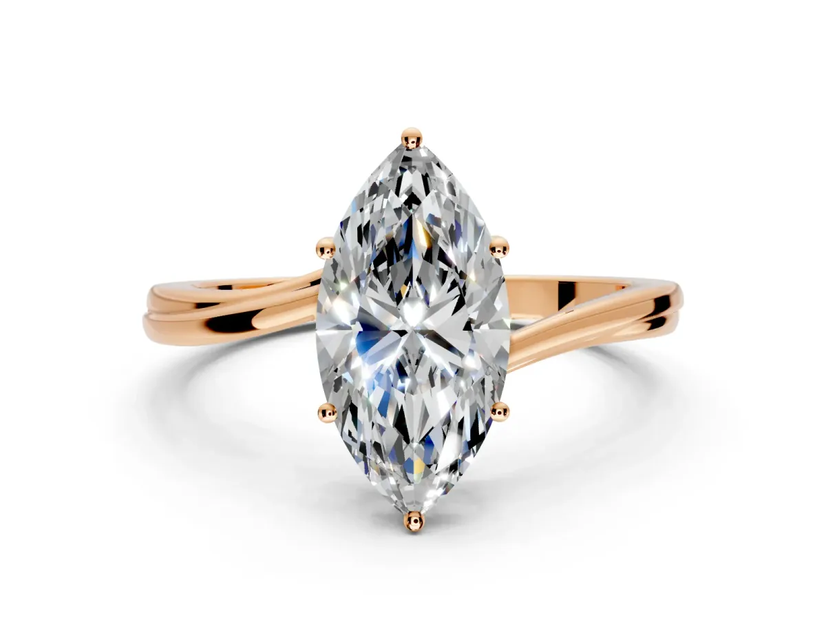 Solitaire Engagement Ring Setting for Marquise Center with Plain Bypass Twist Band and Prong Head in Rose Gold