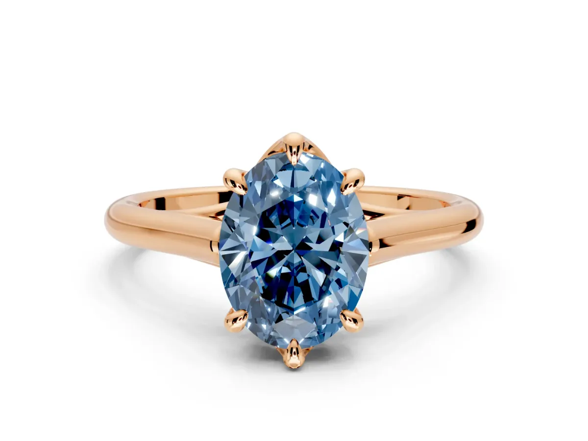 Solitaire Engagement Ring Setting for Fancy Blue Oval Center with Cathedral Band and Prong Head in Rose Gold