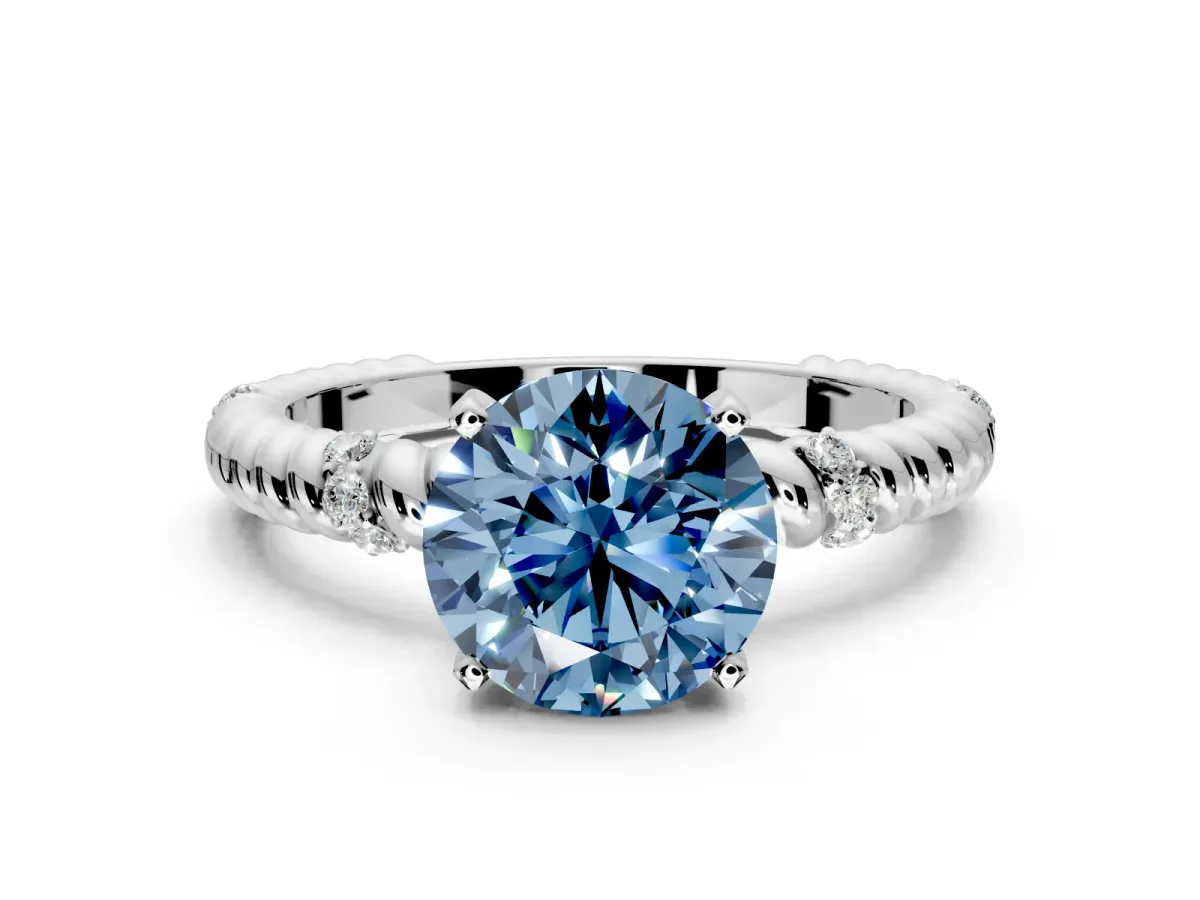Rope Engagement Ring Setting for Fancy Blue Round Cut Center with Accent Shoulders and Prong Head in Sterling Silver