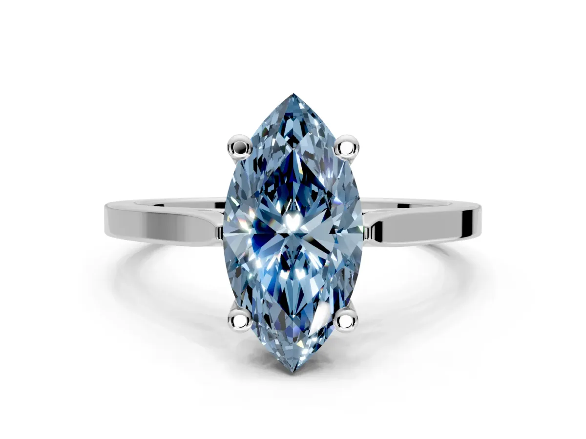 Solitaire Engagement Ring Setting for Fancy Blue Marquise Center with Tapered Shoulders and Prong Head in Platinum