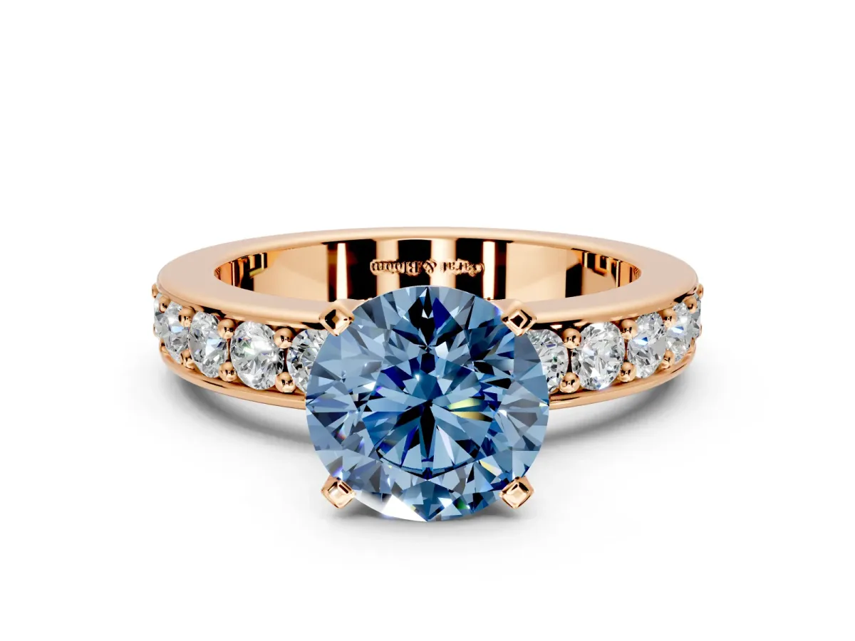 Solitaire Engagement Ring Setting for Fancy Blue Round Cut Center with Channel-Set Accents and Prong Head in Rose Gold