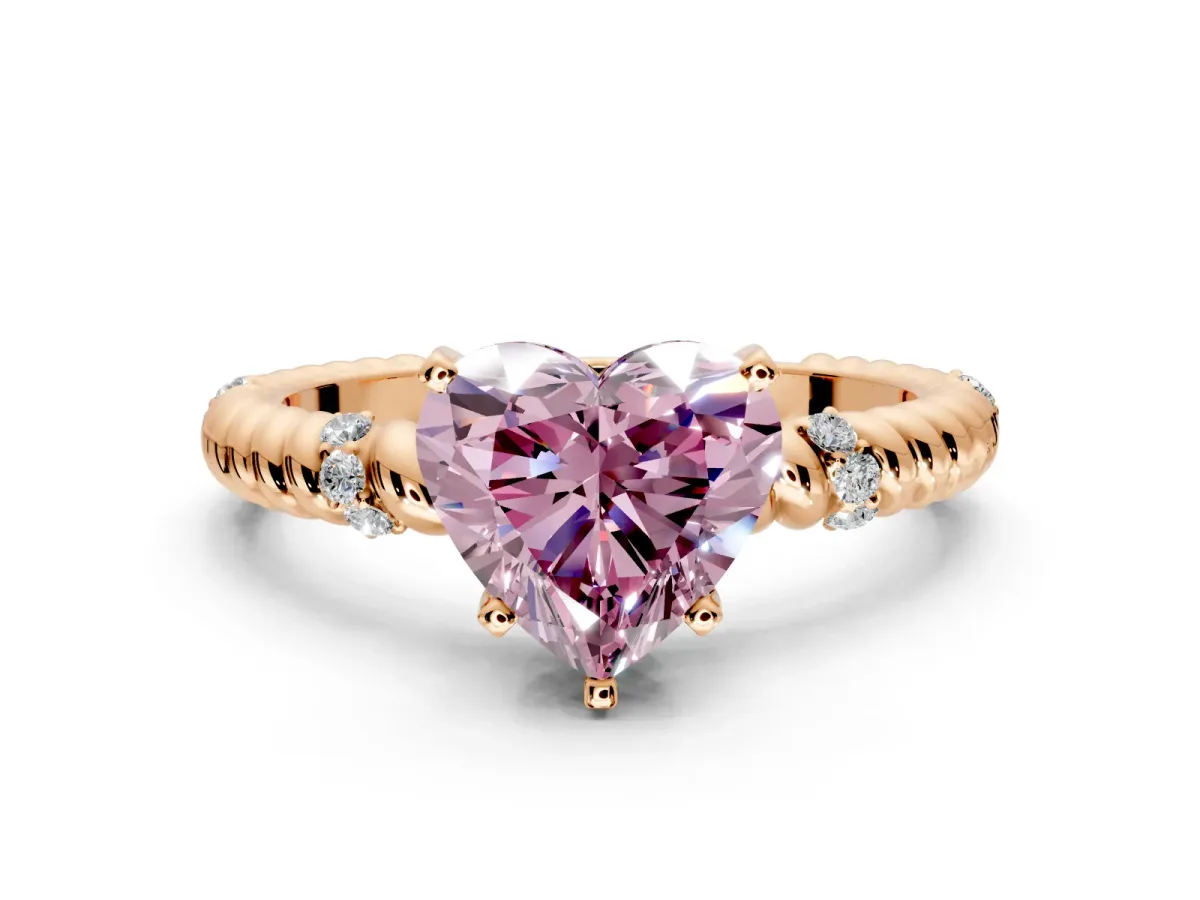 Rope Engagement Ring Setting for Fancy Pink Heart-Shaped Center with Accent Shoulders and Prong Head in Rose Gold