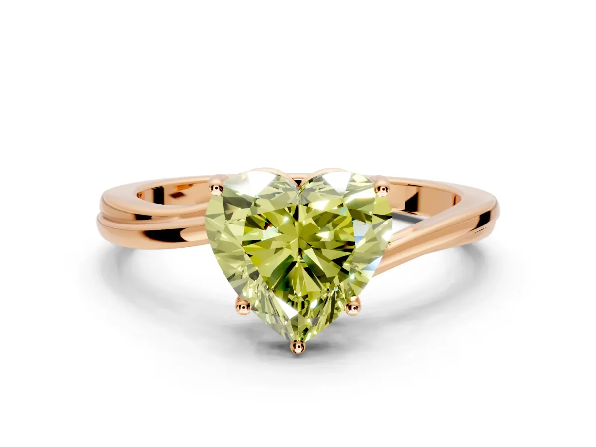 Solitaire Engagement Ring Setting for Fancy Yellow Heart-Shaped Center with Plain Bypass Twist Band and Prong Head in Rose Gold