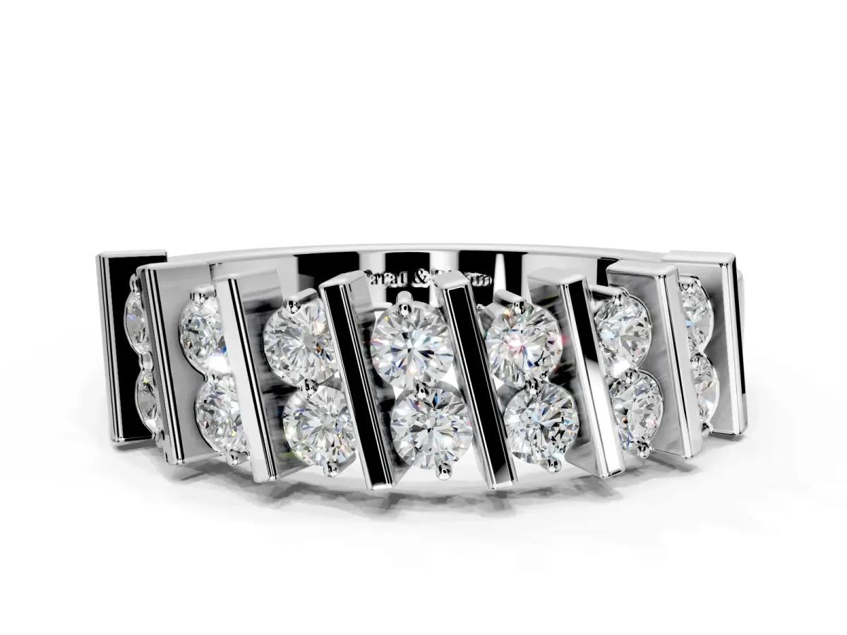 Round Cut Lab-Grown Diamond Two-Row Channel-Set Anniversary Wedding Band with Vertical Prongs in Sterling Silver