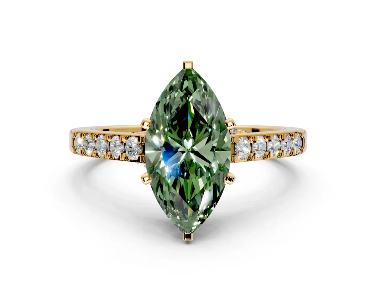 Solitaire Engagement Ring Setting for Fancy Green Marquise Center with Crossover Accents and Prong Head in Yellow Gold