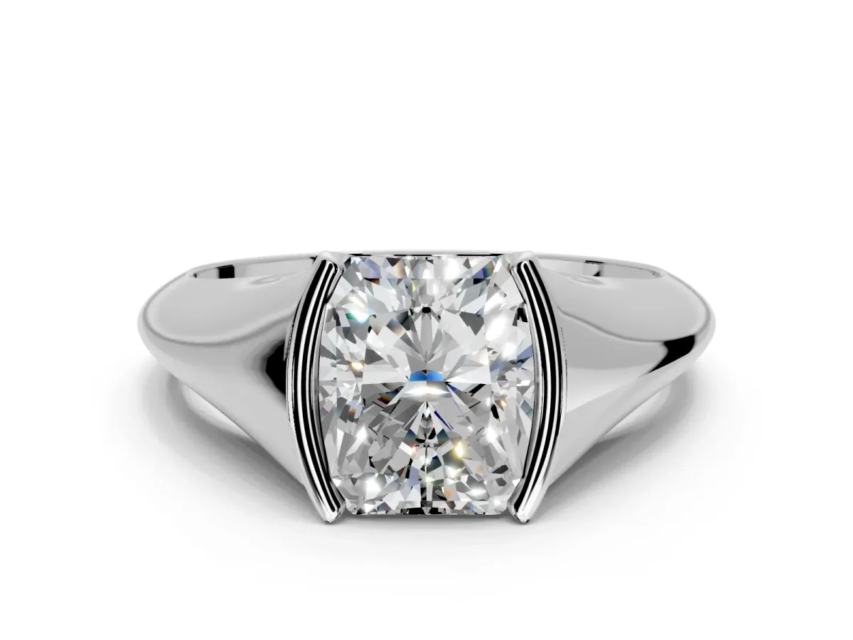 Tension Engagement Ring Setting for Radiant Cut Center with Wide Tapered Band and Tension Head in White Gold