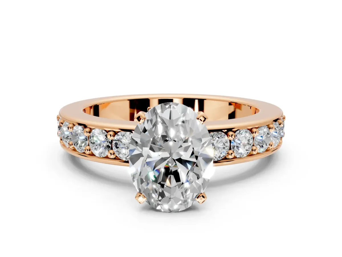 Solitaire Engagement Ring Setting for Oval Center with Channel-Set Accents and Prong Head in Rose Gold
