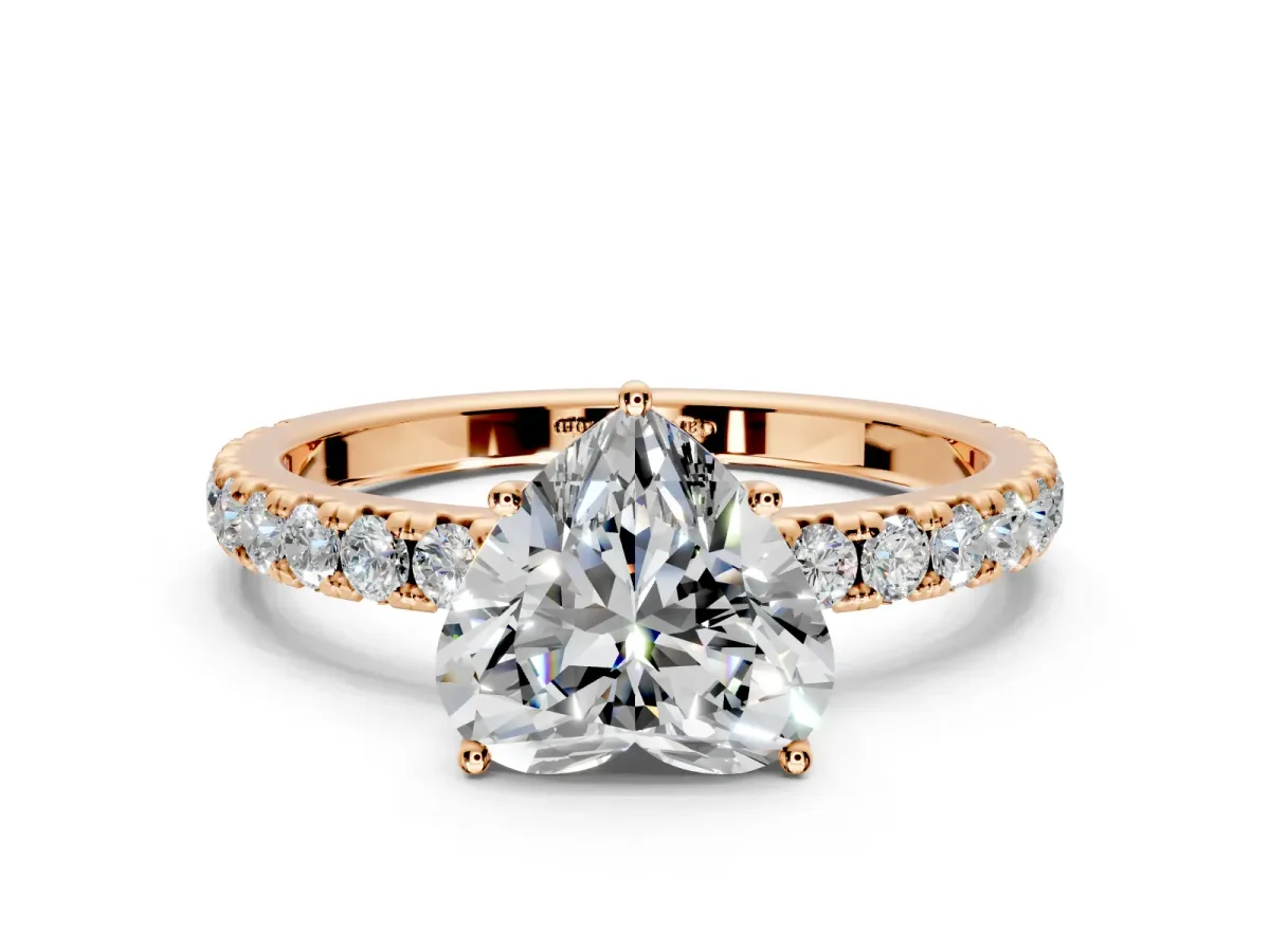 Solitaire Engagement Ring Setting for Heart-Shaped Center with Large Accent Band and Prong Head in Rose Gold