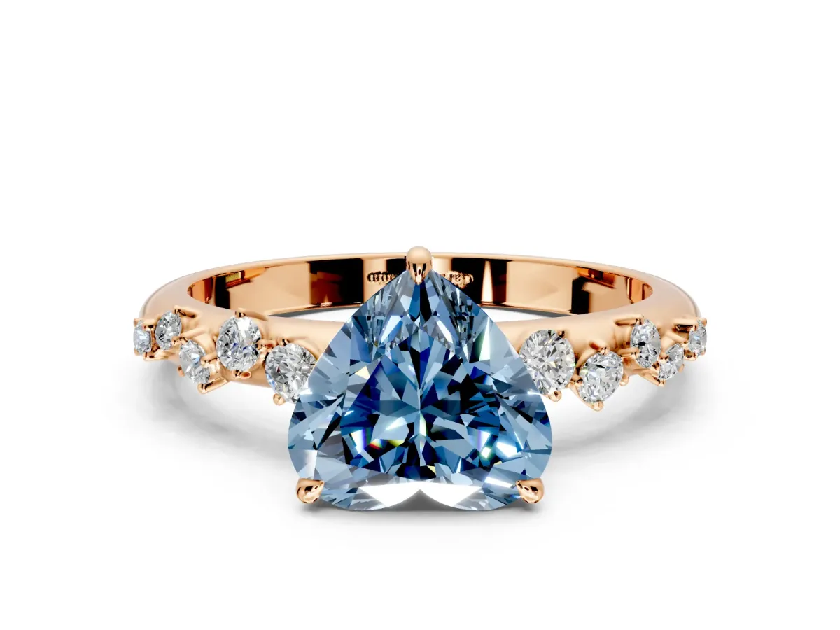 Cluster Engagement Ring Setting for Fancy Blue Heart-Shaped Center with Round Cut Accent Band and Prong Head in Rose Gold