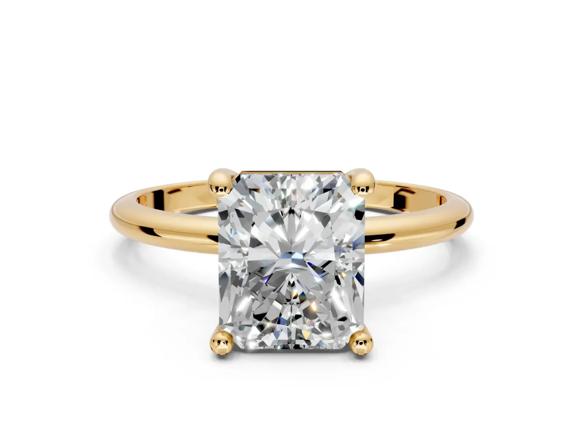 Minimalist Solitaire Engagement Ring Setting for Radiant Cut Center with Thin Band and Prong Head in Yellow Gold