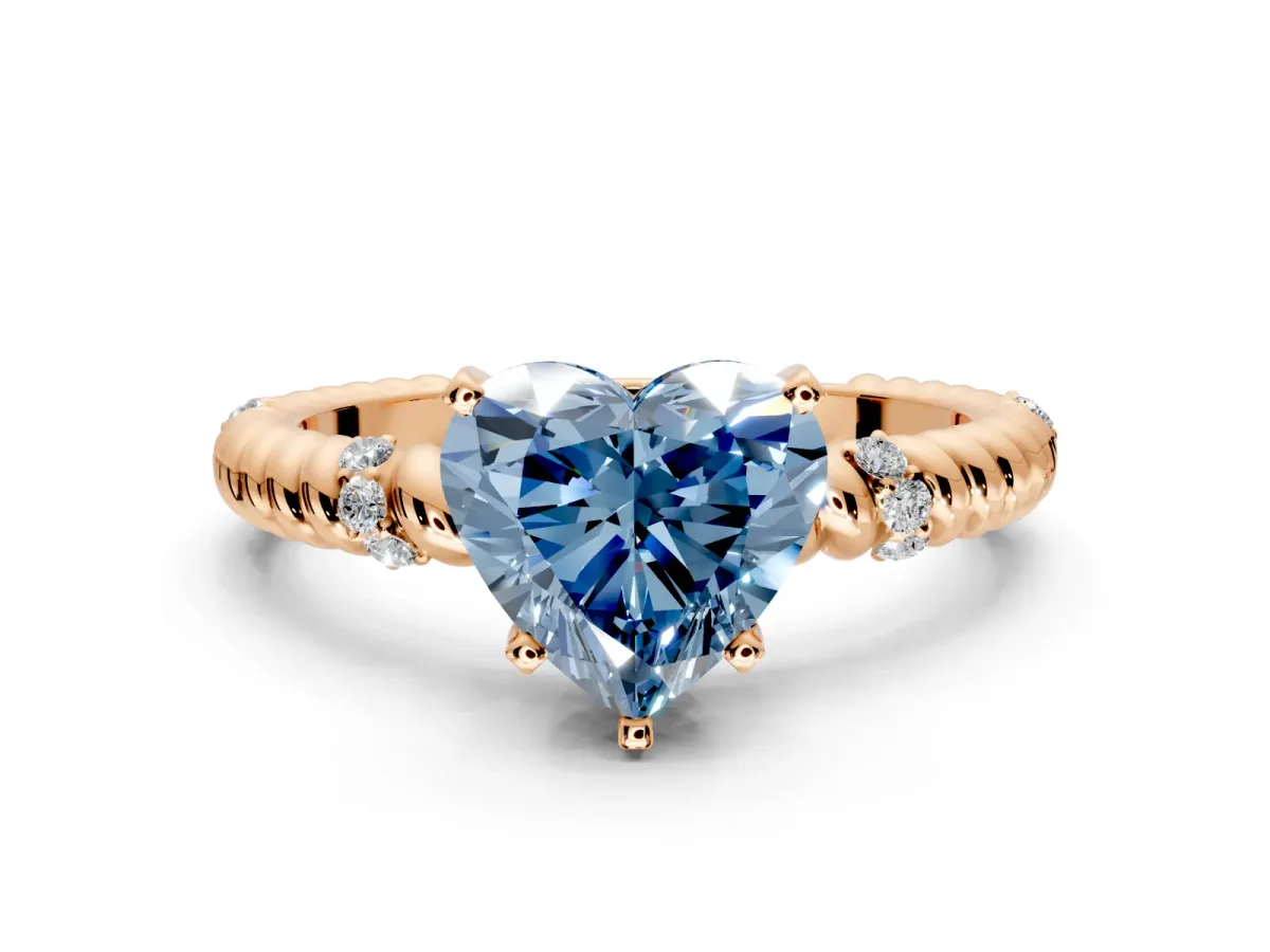 Rope Engagement Ring Setting for Fancy Blue Heart-Shaped Center with Accent Shoulders and Prong Head in Rose Gold