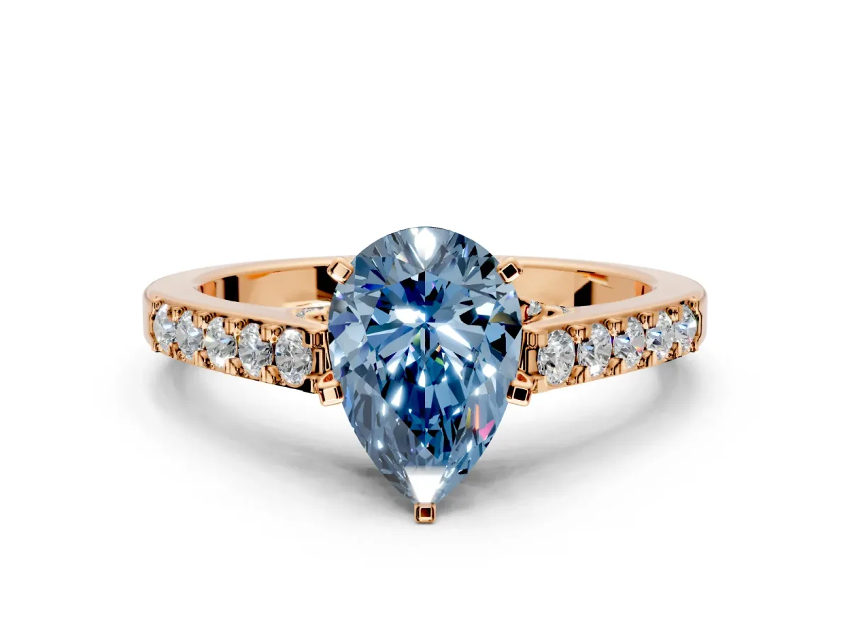 Solitaire Engagement Ring Setting for Fancy Blue Pear-Shaped Center with Crossover Accents and Prong Head in Rose Gold