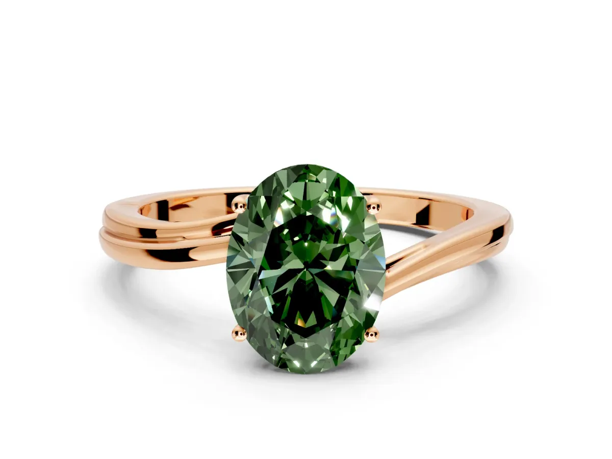 Solitaire Engagement Ring Setting for Fancy Green Oval Center with Plain Bypass Twist Band and Prong Head in Rose Gold