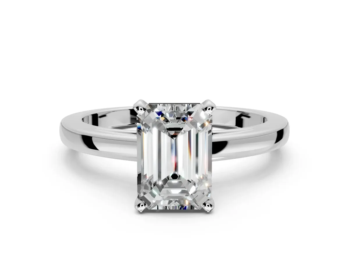 Solitaire Engagement Ring Setting for Emerald Cut Center with Basket Rail and Prong Head in Sterling Silver