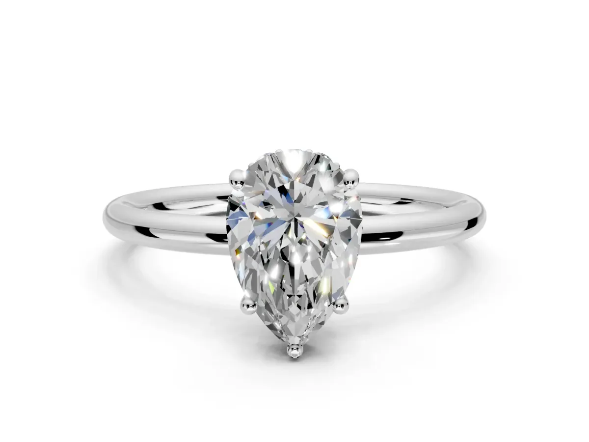 Solitaire Engagement Ring Setting for Pear-Shaped Center with Plain Band, Open Basket and Prong Head in Sterling Silver