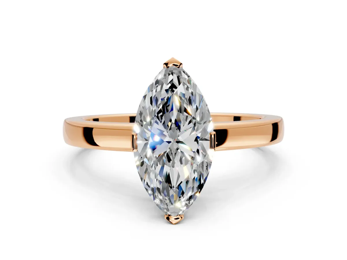 Solitaire Engagement Ring Setting for Marquise Center with Plain Band and Flat Tab Prong Head in Rose Gold