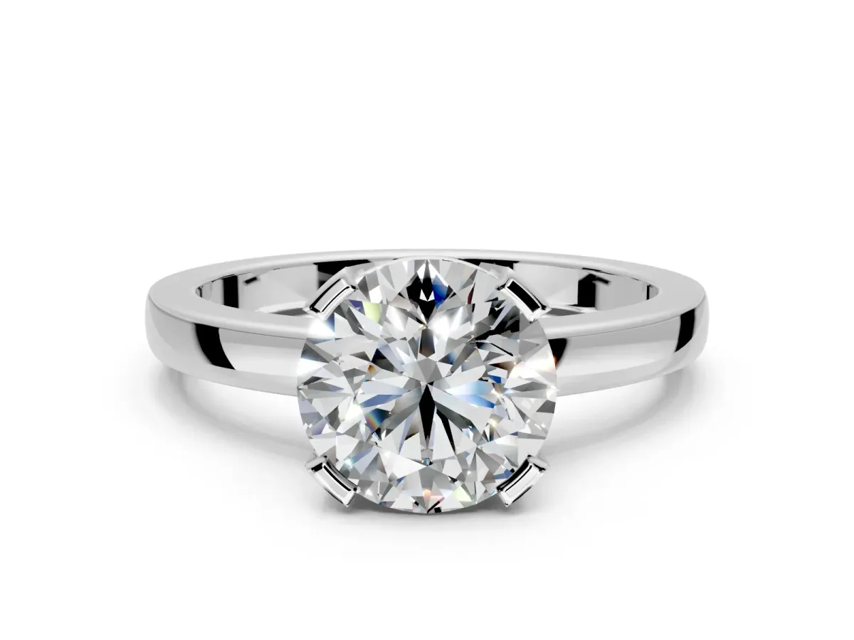 Solitaire Engagement Ring Setting for Round Cut Center with Plain Band and Flat Tab Prong Head in Platinum