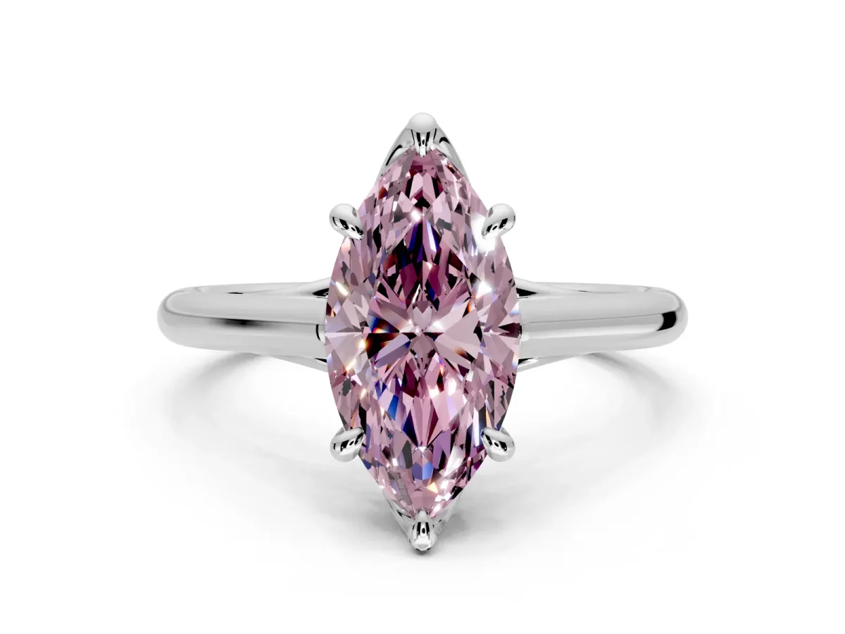Solitaire Engagement Ring Setting for Fancy Pink Marquise Center with Cathedral Band and Prong Head in Sterling Silver