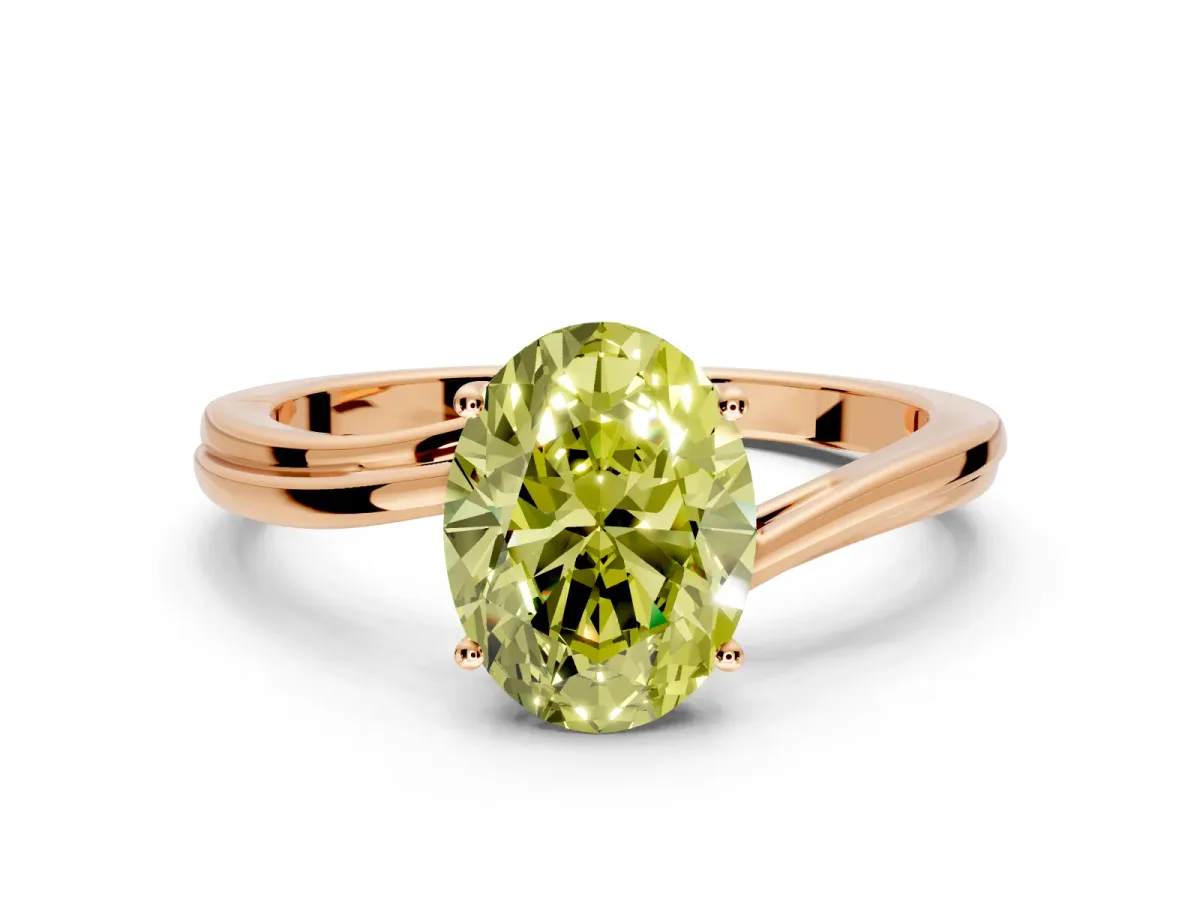 Solitaire Engagement Ring Setting for Fancy Yellow Oval Center with Plain Bypass Twist Band and Prong Head in Rose Gold