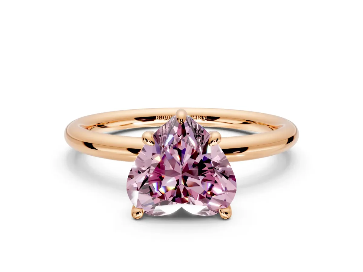Hidden Halo Engagement Ring Setting for Fancy Pink Heart-Shaped Center with Thin Rounded Band and Prong Head in Rose Gold