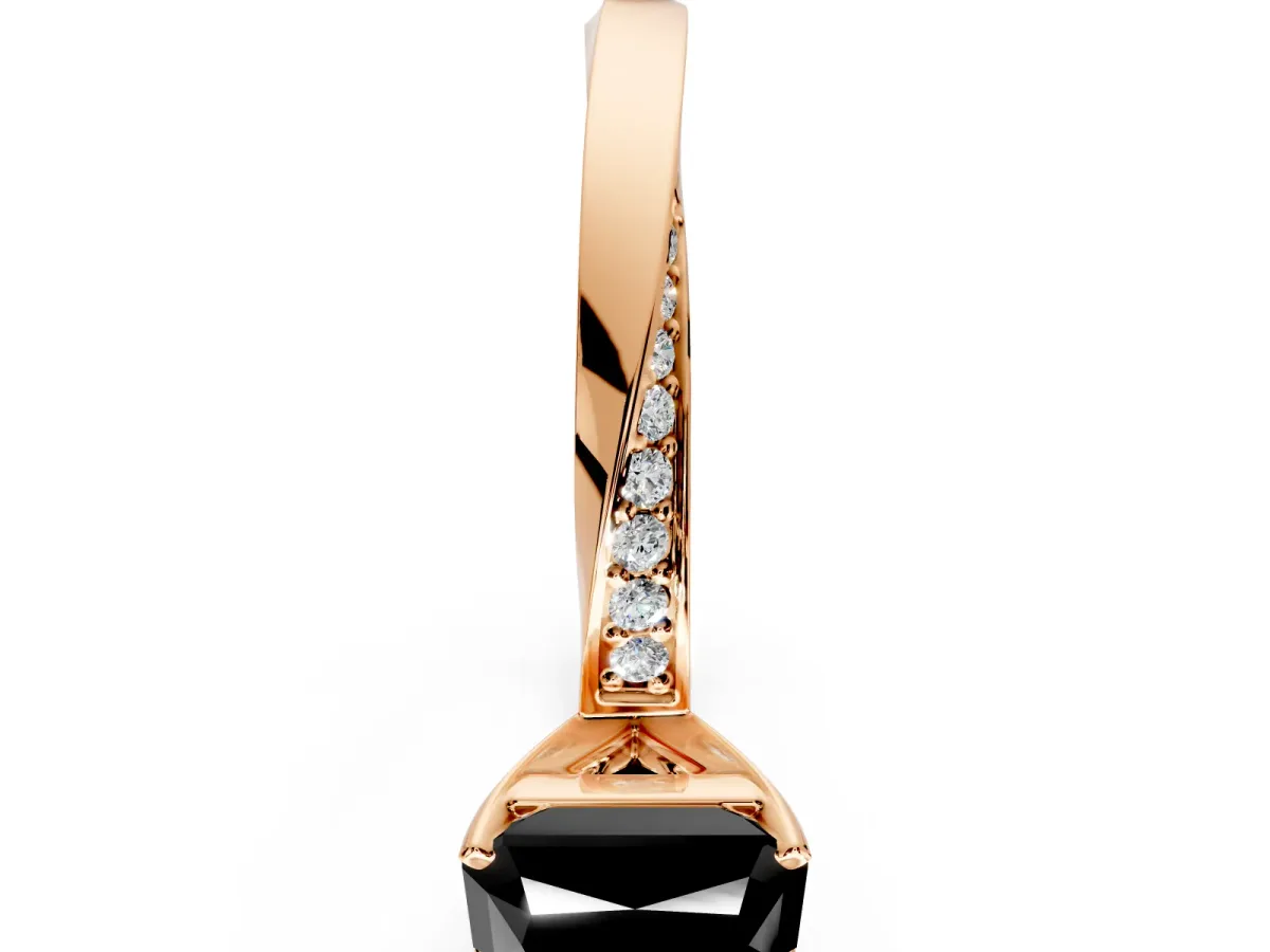 Side Accent Engagement Ring Setting for Fancy Black Radiant Cut Center with Accent Shoulders and Prong Head in Rose Gold