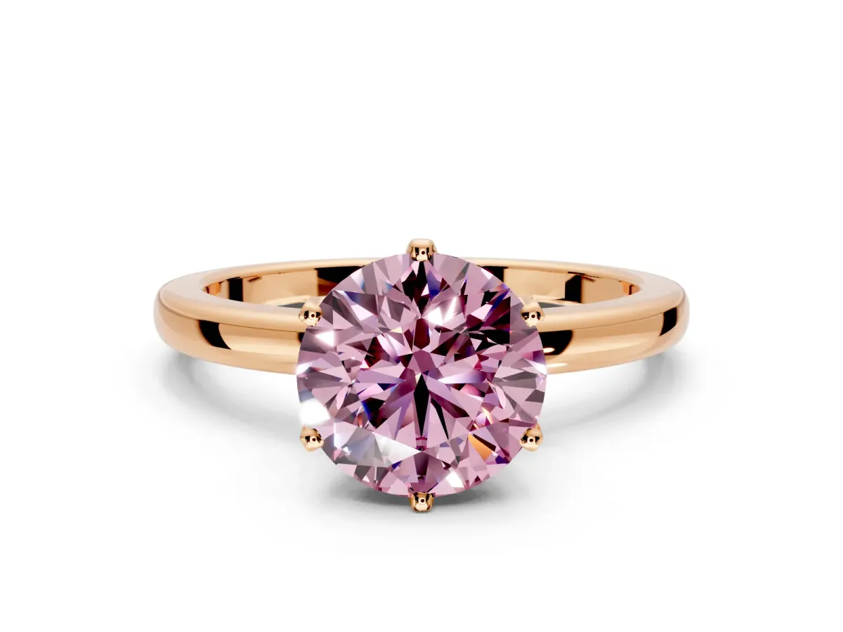 Solitaire Engagement Ring Setting for Fancy Pink Round Cut Center with Plain Band and Tulip Prong Head in Rose Gold